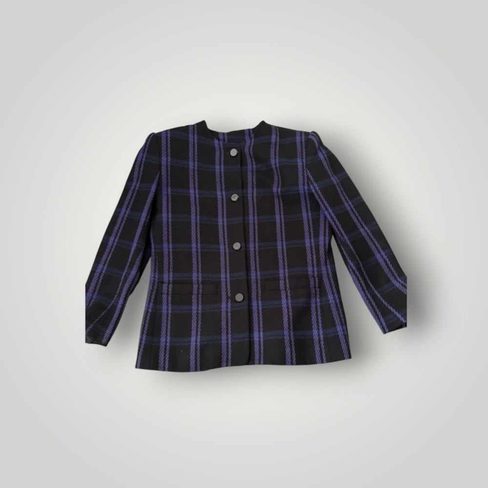 Lord & Taylor Vintage Plaid Blazer 6P Black Purple Wool Jacket Dark Academia - Picture 2 of 9